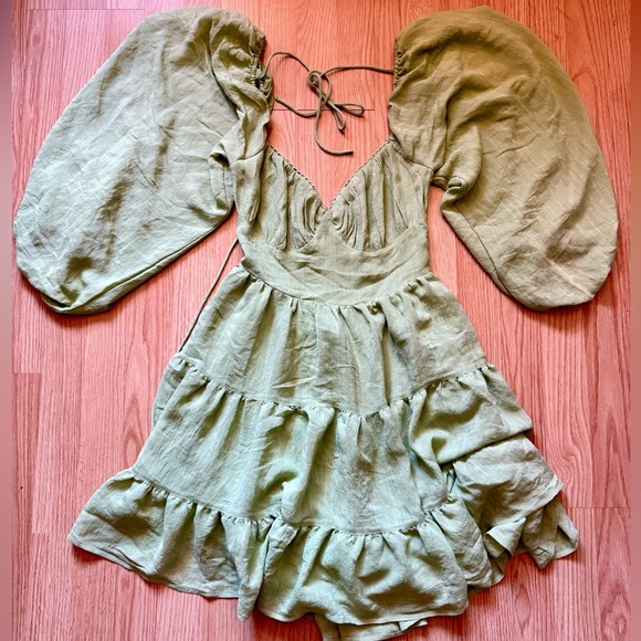 SOLD NEW Princess Polly DANNY LONG SLEEVE MINI DRESS GREEN Size 8 - Picture 3 of 6